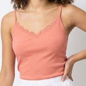 Ann Taylor Lace-Trim Spaghetti Strap Camisole - Coral